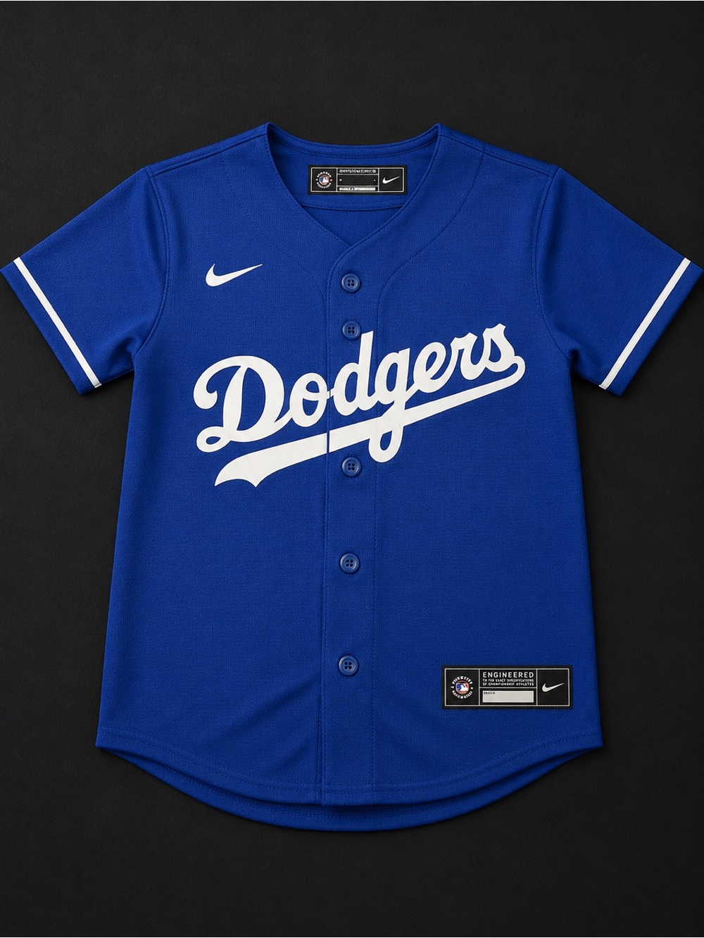 Nike Kids Dodgers Royal Blue Button-Front Jersey with White Script